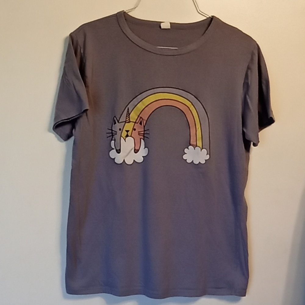 Unbranded Juniors Rainbow Unicorn Cat Tee Size XL